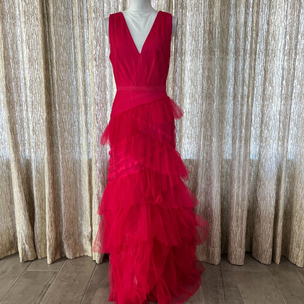 NWT BCBG hot pink layered tulle dress